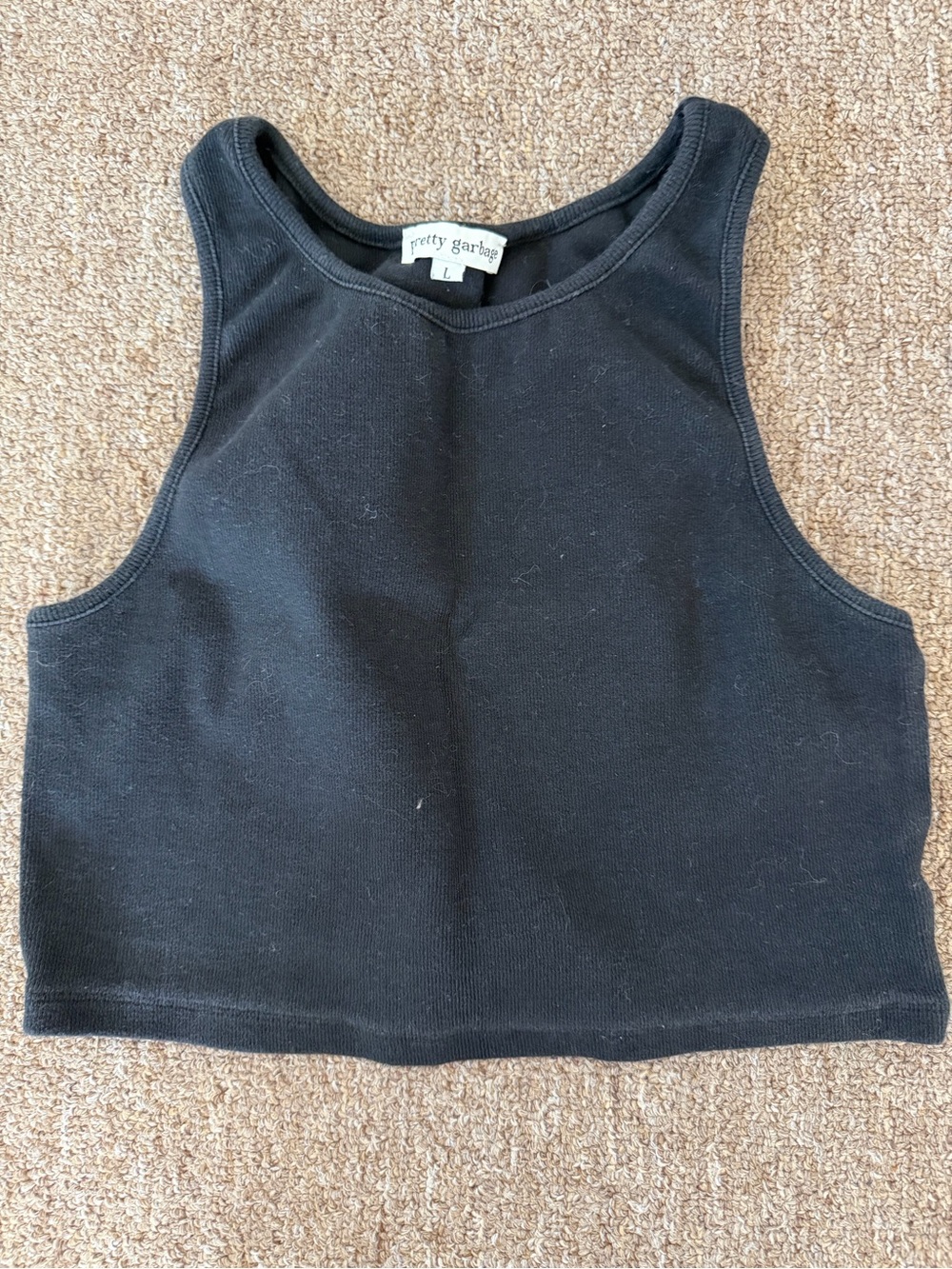 Pretty Garbage Black Cropped Tank Top - Women's Ribbed Crewneck